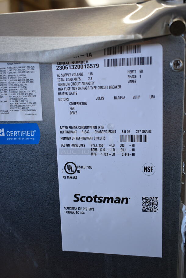 BRAND NEW SCRATCH AND DENT! 2023 Scotsman UN0815A Stainless Steel Commercial Self Contained Ice Machine. 115 Volts, 1 Phase.  - Image 6 of 7