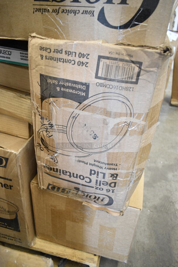 PALLET LOT of 27 BRAND NEW Boxes Including Boba Straws w Angled Tops, 2 Box of 475WHDOLLY Lavex Black Slim Trash Can Dolly, Solo 626NSL Prima PET Plastic Cold Cup Strawless Lid - 1000/Case, 2 Box 128HD8COMBO ChoiceHD 8 oz. Microwavable Translucent Plastic Deli Container and Lid Combo Pack - 240/Case, 127RD16BULK Choice 16 oz. Customizable Microwavable Translucent Round Deli Container - 500/Case, 130WFORK Choice Medium Weight White Plastic Fork - 1000/Case, 128HD16COMBO ChoiceHD 16 oz. Microwavable Translucent Plastic Deli Container and Lid Combo Pack - 240/Case, 347SLWG12 Visions 12 oz. Heavy Weight Clear Plastic Stemless Wine Glass - 64/Case, 394345L Noble NexGen Powder-Free Disposable Black Hybrid 3 Mil Thick Gloves - Large - 1000/Case, 60HT1 White Foam Hinged Lid Container, Dart 10CPBQR Quiet Classic 10 1/4" 3 Compartment Black Laminated Round Foam Plate - 500/Case, 500CC32P Choice Clear PET Plastic Cold Cup - 32 oz. - 500/Case, XY-FMS2 Blister Packaging,  612POB225LBC Choice 2.25 lb. Oblong Foil Take-Out Container with Dome Lid - 250/Case. 27 Times Your Bid! - Image 6 of 12