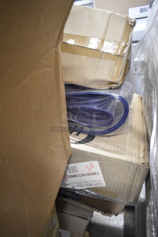 PALLET LOT of 25 BRAND NEW Boxes Including 2 Box 128HD16COMBO ChoiceHD 16 oz. Microwavable Translucent Plastic Deli Container and Lid Combo Pack - 240/Case, 129MCR32B Choice 32 oz. Black Round Microwavable Heavy Weight Container with Lid 7 1/4" - 150/Case, 127CH16S Choice 16 oz. Clear RPET Shallow Hinged Deli Container - 200/Case, 5001RT290088 Tork Universal Matic Natural Kraft 1-Ply Paper Towel Roll H1, 700 Feet / Roll - 6/Case, 795PTOKFT1 Choice Kraft Microwavable Folded Paper #1 Take-Out Container 4 3/8" x 3 1/2" x 2 1/2" - 450/Case, 394365XL Noble Products Powder-Free Disposable Clear Vinyl Gloves for Foodservice - Extra Large - 1000/Case, 2 Box 394345L Noble NexGen Powder-Free Disposable Black Hybrid 3 Mil Thick Gloves - Large - 1000/Case, 2 Box 482RRF14 Utility Roll Bags. 25 Times Your Bid! - Image 4 of 12