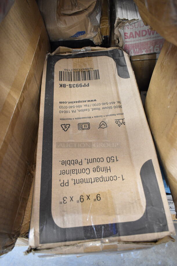 PALLET LOT of 27 BRAND NEW Boxes Including 685B502BBQ Choice "BBQ" Silicone Squeeze Bottle Label Band for 16, 20, and 24 oz. Standard & Wide Mouth Bottles, 685B502CHI Choice "Chipotle" Silicone Squeeze Bottle Label Band for 16, 20, and 24 oz. Standard & Wide Mouth Bottles, 176SB16BW Choice 16 oz. Brown Wide Mouth Squeeze Bottle - 6/Pack, 795PTOKFT3 Choice Kraft Microwavable Folded Paper #3 Take-Out Container 7 3/4" x 5 1/2" x 2 1/2" - 200/Case, 2 Box 130HKBK1M Visions Black Heavy Weight Plastic Knife - 1000/Case, 130TASTERSP Choice 3" White Plastic Tasting Spoon - 3000/Case, Carnival King 382819L3028L Donut Screen for DFCG23, 966TALLFLDB Choice White Tall-Fold 6" x 13" Dispenser Napkin - 8000/Case, 130LID18 Visions 18" Clear PET Plastic Round Catering Tray High Dome Lid - 25/Case, 500L1020W Choice White Hot Paper Cup Travel Lid for 10-24 oz. Standard Cups and 8 oz. Squat Cups - 1000/Case, Boardwalk White 2 Ply Center Pull Towels. 27 Times Your Bid! - Image 8 of 12