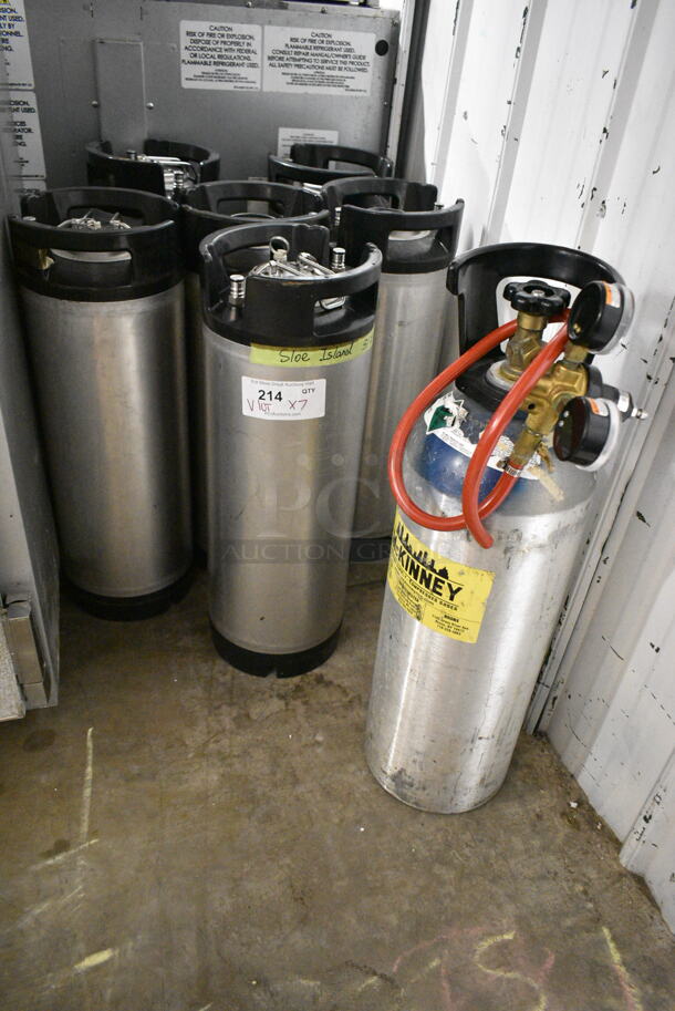 7 Metal Items; 6 Corny Kegs and 1 Carbon Dioxide Tank. 7 Times Your Bid! Buyer Must Pick Up - We Will Not Ship This Item. - Image 1 of 7