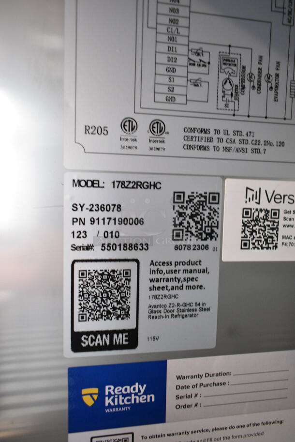 BRAND NEW SCRATCH AND DENT! 2023 Avantco 178Z2RGHC Stainless Steel Commercial 2 Door Reach In Cooler Merchandiser w/ Poly Coated Racks and Commercial Casters. 115 Volts, 1 Phase. Tested and Working! - Image 6 of 6