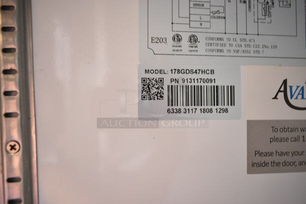 LIKE NEW! Avantco 178GDS47HCB Metal Commercial 2 Door Reach In Cooler Merchandiser w/ Poly Coated Racks on Commercial Casters. 115 Volts, 1 Phase. Tested and Working! - Image 7 of 7