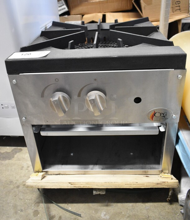 BRAND NEW SCRATCH AND DENT! Cooking Performance Group CPG 351CPGSP18N Stainless Steel Commercial Countertop Natural Gas Powered Single Burner Stock Pot Range. 80,000 BTU.  - Image 2 of 7
