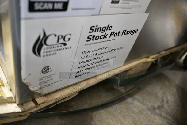 BRAND NEW SCRATCH AND DENT! Cooking Performance Group CPG 351CPGSP18N Stainless Steel Commercial Countertop Natural Gas Powered Single Burner Stock Pot Range. 80,000 BTU.  - Image 7 of 7