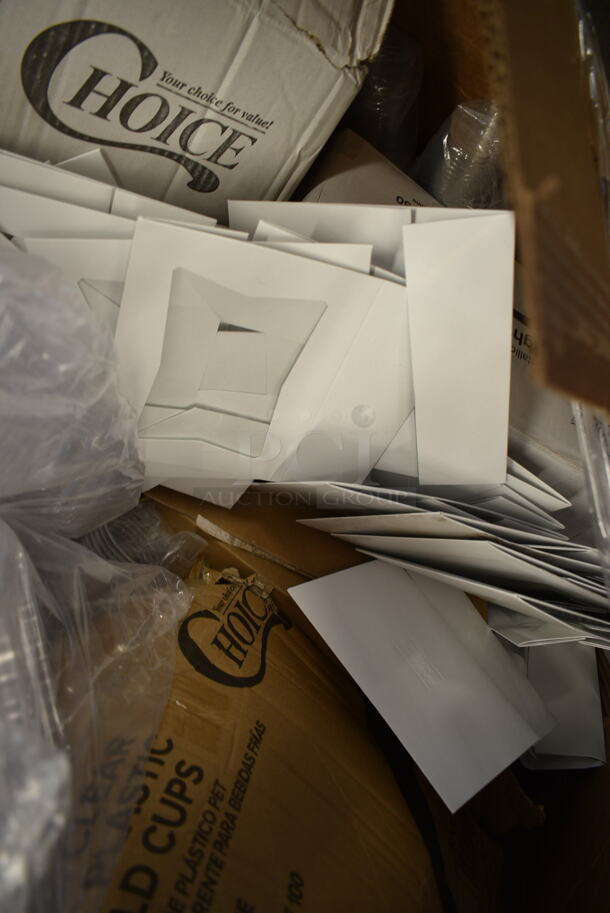 PALLET LOT of 25 BRAND NEW Boxes Including 500CC05 Choice 5 oz. Clear PET Plastic Cold Cup - 2500/Case, 500CC10 Choice 10 oz. Clear PET Plastic Cold Cup - 1000/Case, 130SVKNF50 Visions 7 1/2" Flared Heavy Weight Silver Plastic Knife - 50/Pack,GET B-42-FM French Mill 1.3 Qt. Irregular Bowl - 12/Case. 25 Times Your Bid! - Image 2 of 12