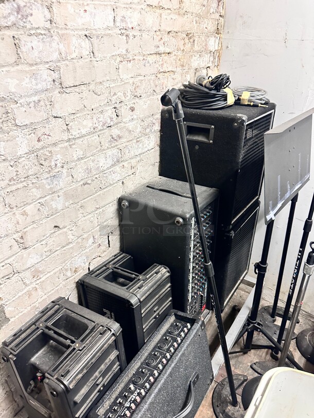 One Lot Of Music Instrument With Speakers and Power Mixer Working - Image 4 of 10
