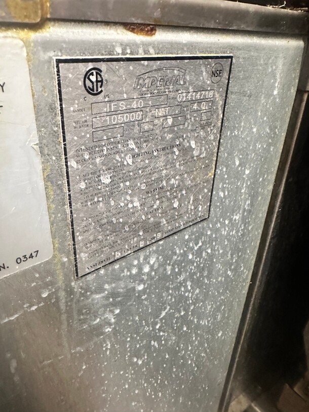 Imperial Range IFS-40NG Natural Gas 40 lb. Tube Fired Fryer - 105,000 BTU Working - Image 4 of 6