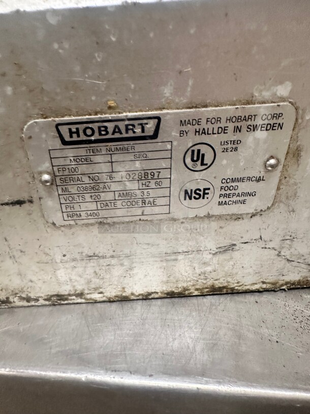Hobart FP100-1 1 Speed Continuous Feed Food Processor, 120v Working - Image 2 of 9