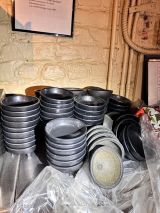 One Lot Of Black Round Salsa Containers 