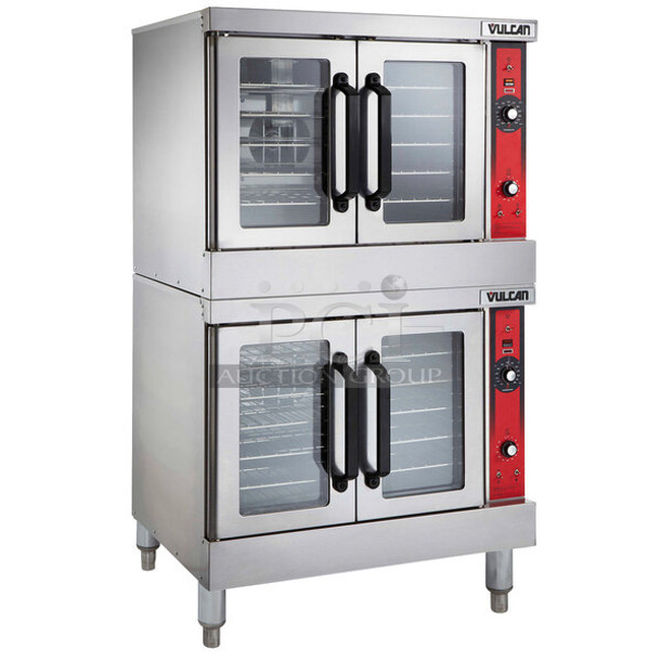 2 BRAND NEW SCRATCH AND DENT! Vulcan VC4ED Stainless Steel Commercial Electric Powered Full Size Convection Oven w/ View Through Doors, Metal Oven Racks and Thermostatic Controls. Does Not Come w/ Legs. 240 Volts, 1/3 Phase. 2 Times Your Bid! - Image 1 of 8