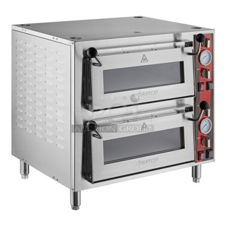 	BRAND NEW SCRATCH AND DENT! Avantco 177DPO18DD Stainless Steel Double Deck Countertop Pizza/Bakery Oven with Two Independent Chambers. 240 Volts, 1 Phase.