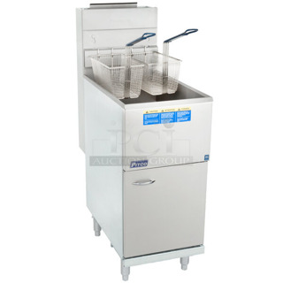 BRAND NEW SCRATCH AND DENT! 2024 Pitco Frialator 35C+S Stainless Steel Commercial Floor Style Liquid Propane 35-40 lb. Stainless Steel Floor Fryer w/ 2 Metal Fry Baskets. 90,000 BTU. 
