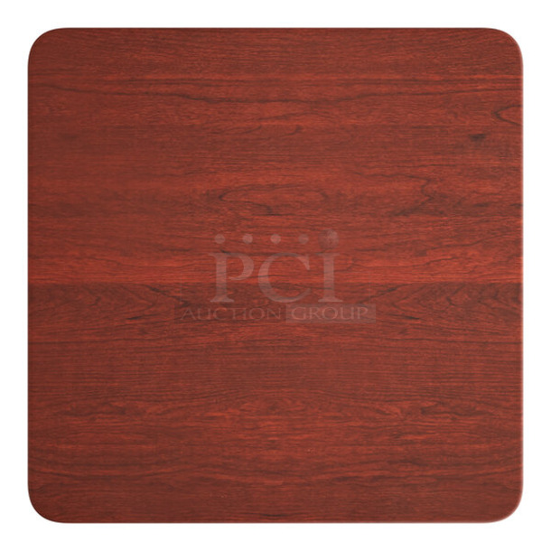 6 BRAND NEW SCRATCH AND DENT! Lancaster Table & Seating 1643030TFRMH 30" x 30" Square Thermo-Formed MDF Table Top with Red Mahogany Finish. 6 Times Your Bid!  - Image 1 of 4