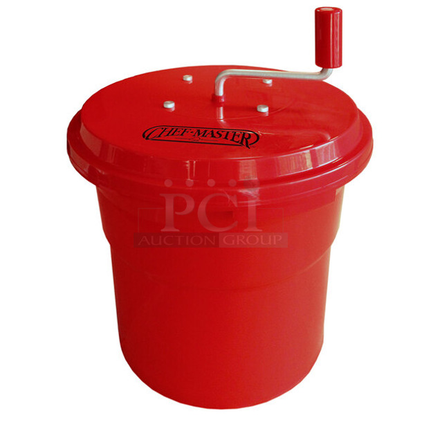 BRAND NEW SCRATCH AND DENT! Chef Master 90008 5 Gallon Red Plastic Salad Spinner / Dryer - Image 1 of 4