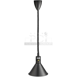 BRAND NEW SCRATCH AND DENT! ServIt 423HLR45BK Retractable Cord Ceiling Mount Heat Lamp with Modern Black Finish Round Cone Shade. 120 Volts, 1 Phase. 