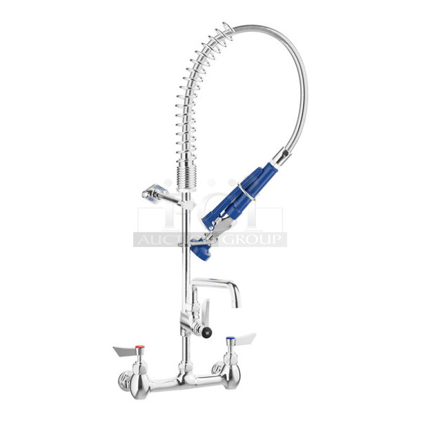 BRAND NEW SCRATCH AND DENT! Waterloo 750PRWL88LF 0.65 GPM Low Profile Wall-Mounted Pre-Rinse Faucet with 8" Centers and 8" Add-on Faucet - Image 1 of 4