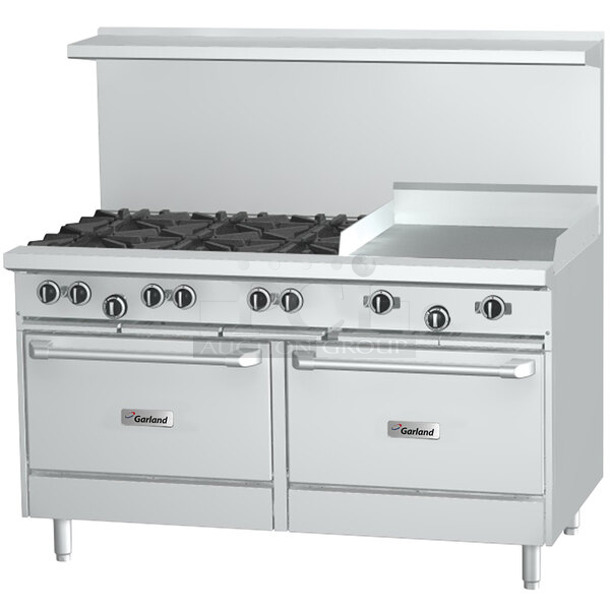 BRAND NEW SCRATCH AND DENT! 2024 Garland G60-6G24CC Stainless Steel Commercial Liquid Propane 6 Burner 60" Range with 24" Griddle and 2 CONVECTION Ovens. 310,000 BTU - Image 1 of 7