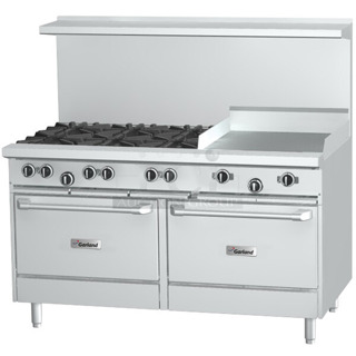 BRAND NEW SCRATCH AND DENT! 2024 Garland G60-6G24CC Stainless Steel Commercial Liquid Propane 6 Burner 60" Range with 24" Griddle and 2 CONVECTION Ovens. 310,000 BTU