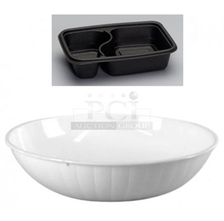 PALLET LOT of 15 BRAND NEW Boxes; 9 Box of WNA A7GBWH 128 oz CaterLine Plastic Serving Bowl and 6 Box of Genpak FPR232-3 32 oz Rectangular Microwave Safe Base. 15 Times Your Bid! 