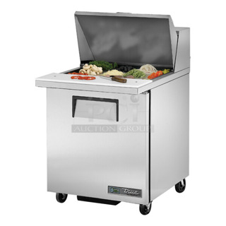 BRAND NEW SCRATCH AND DENT! 2024 True TSSU-27-12M-B-HC Stainless Steel Commercial Sandwich Salad Prep Table Bain Marie Mega Top w/ Commercial Casters. 115 Volts, 1 Phase. Tested and Working!