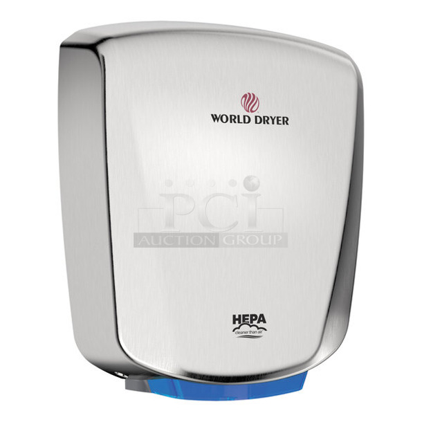 BRAND NEW SCRATCH AND DENT! World Dryer Q-973A2 VERDEdri Brushed Stainless Steel Automatic Hand Dryer. 115/230 Volts.   - Image 1 of 6