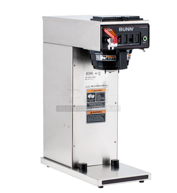 BRAND NEW SCRATCH AND DENT! 2023 Bunn CWTF15-APS 23001.0006 Stainless Steel Commercial Countertop Automatic Airpot Coffee Brewer with Hot Water Faucet. 120 Volts, 1 Phase.   - Image 1 of 3