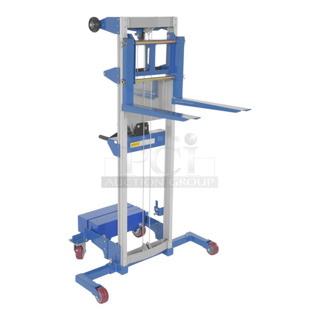 BRAND NEW SCRATCH AND DENT! Blue Metal Hand Lift. Model BC is Used as Gallery Stock Picture