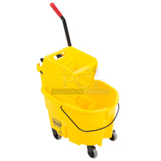 BRAND NEW SCRATCH AND DENT! Rubbermaid FG748000YEL WaveBrake® 26 Qt. Yellow Mop Bucket with Side Press Wringer. May Be Missing Pieces. 