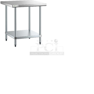2 BRAND NEW SCRATCH AND DENT! Items; Regency 600T3030G 30" x 30" 18-Gauge 304 Stainless Steel Commercial Work Table with Galvanized Legs and Undershelf and Black Unit. 2 Times Your Bid! May Be Missing Pieces. 