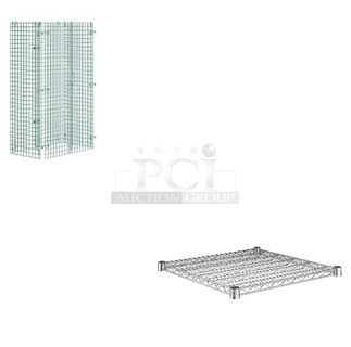 2 BRAND NEW SCRATCH AND DENT! Items; Regency 460EGSC2436 NSF Green Wire Security Cage - 24" x 36" x 61" and Regency 460EC2424 24" x 24" NSF Chrome Wire Shelf. 2 Times Your Bid!
