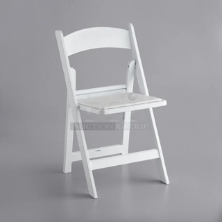 12 Boxes of 4 BRAND NEW SCRATCH AND DENT! Items Including Lancaster Table & Seating 427FCRVINWHT White Resin Folding Chair with Vinyl Seat. 12 Times Your Bid! May Be Missing Pieces