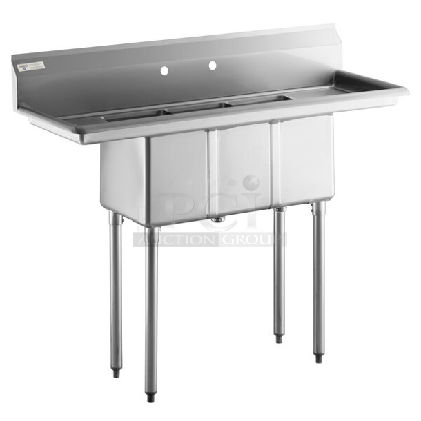 BRAND NEW SCRATCH AND DENT! Steelton 522CS31014LR 54" 18-Gauge Stainless Steel Three Compartment Commercial Sink with 2 Drainboards - 10" x 14" x 12" Bowls. No Legs.  - Image 1 of 8