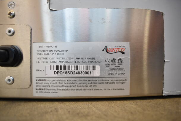 BRAND NEW SCRATCH AND DENT! Avantco 177DPO18S Stainless Steel Commercial Countertop Electric Powered Single Deck Pizza Oven w/ Cooking Stone. 120 Volts, 1 Phase. Tested and Working! - Image 7 of 8
