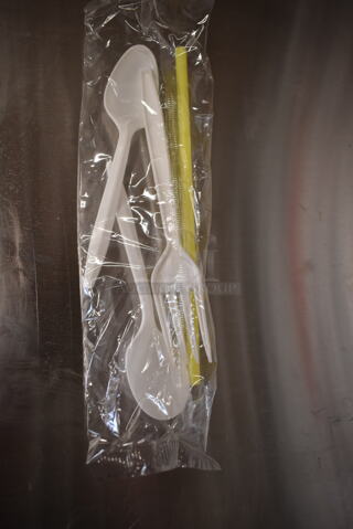 PALLET LOT of 26 BRAND NEW Boxes of King WNA KHFL7644 Packs of Soup Spoon, Spoon, Fork and Straw. 26 Times Your Bid!