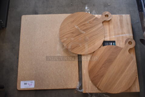 4 BRAND NEW SCRATCH AND DENT! Cutting Boards Including Choice 24" x 16" x 1 3/4" Wood Cutting Board with Squared Edges - From Group (OD Kit) 177CST24BK, 2 Craster. 4 Times Your Bid!