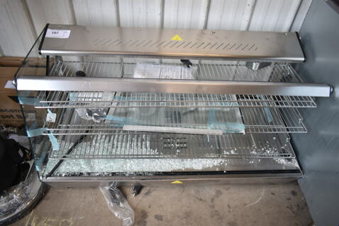 BRAND NEW SCRATCH AND DENT! Metal Commercial Countertop Refrigerated Display Case Merchandiser. See Pictures for Broken Glass. Tested and Powers On But Does Not Get Warm