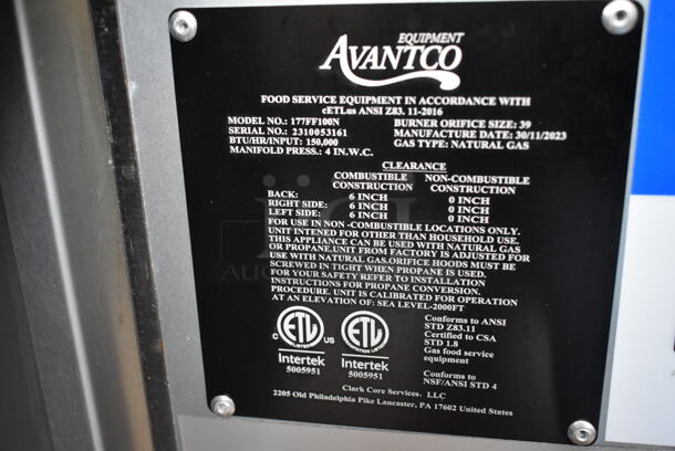 LIKE NEW! 2023 Avantco 177FF100N Stainless Steel Commercial Floor Style Natural Gas Powered 70-100 Pound Deep Fat Fryer. 150,000 BTU.  - Image 6 of 6