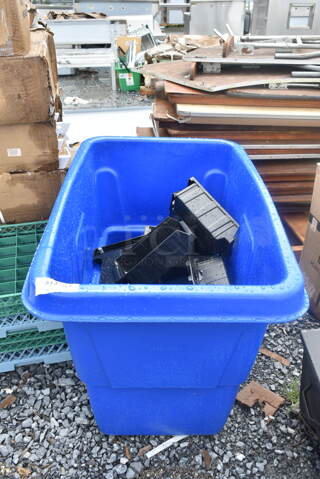 BRAND NEW SCRATCH AND DENT! Lavex Blue Poly Tilt Truck w/ Contents Including Black Poly Bins. 
