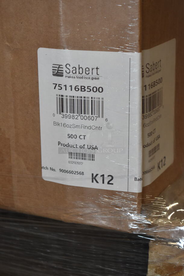 PALLET LOT of 15 BRAND NEW Boxes of Sabert 75116B500 Black 16 oz. Small Round Container. 15 Times Your Bid!  - Image 3 of 3