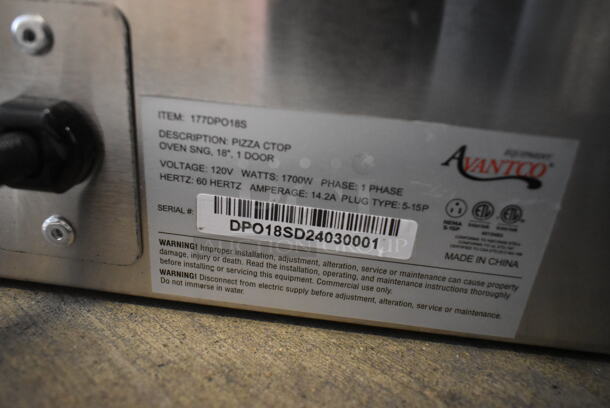 BRAND NEW SCRATCH AND DENT! Avantco 177DPO18S Stainless Steel Commercial Countertop Electric Powered Single Deck Pizza Oven w/ Cooking Stone. 120 Volts, 1 Phase. Tested and Working! - Image 8 of 8