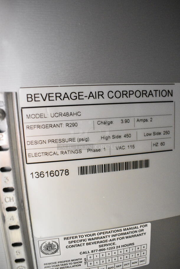 BRAND NEW! Beverage Air UCR48AHC Stainless Steel Commercial 2 Door Undercounter Cooler. 115 Volts, 1 Phase. Tested and Working! - Image 8 of 8