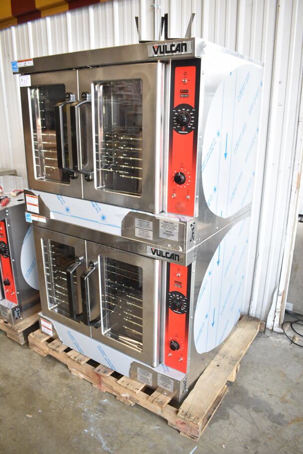 2 BRAND NEW SCRATCH AND DENT! Vulcan VC4ED Stainless Steel Commercial Electric Powered Full Size Convection Oven w/ View Through Doors, Metal Oven Racks and Thermostatic Controls. Does Not Come w/ Legs. 240 Volts, 1/3 Phase. 2 Times Your Bid! - Image 3 of 8