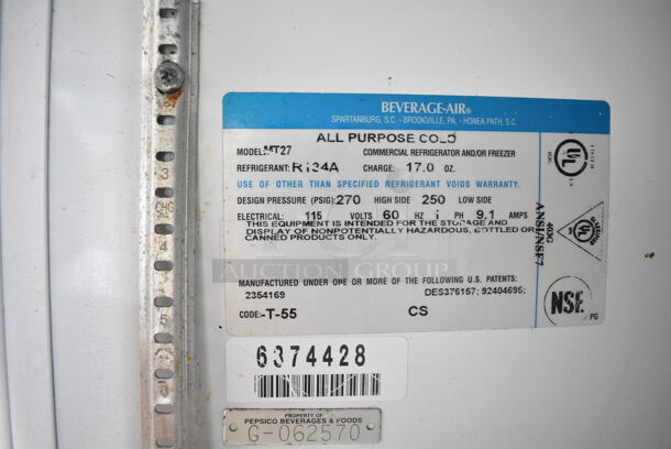 Beverage Air MT27 Metal Commercial Single Door Reach In Cooler Merchandiser. 115 Volts, 1 Phase. Tested and Powers On But Does Not Get Cold - Image 4 of 4