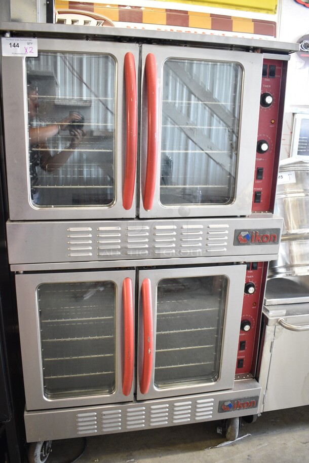 2 Ikon Stainless Steel Commercial Natural Gas Powered Full Size Convection Ovens w/ View Through Doors, Metal Oven Racks and Thermostatic Controls on Commercial Casters. 2 Times Your Bid!  - Image 1 of 7