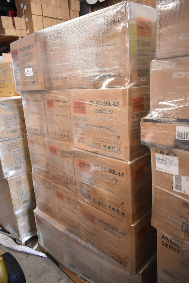 PALLET LOT of 36 BRAND NEW Boxes of World Centric CT-SC-20L-LF 20 oz Fiber Box PLA Lined - Case of 400. 36 Times Your Bid!  - Image 2 of 3