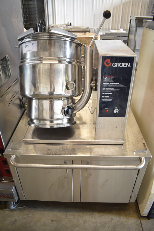 Groen TDB-20 Stainless Steel Commercial Countertop Electric Powered 20 Quart Steam Tilting Kettle. 208 Volts, 3 Phase.  - Image 1 of 10