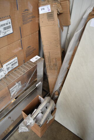 2 BRAND NEW SCRATCH AND DENT! Lancaster Table & Seating Items; 164TBLEGWL37 Table Leg Bar Height and Box of Metal Wall Mount Pieces. 2 Times Your Bid! 