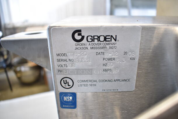 Groen TDB-20 Stainless Steel Commercial Countertop Electric Powered 20 Quart Steam Tilting Kettle. 208 Volts, 3 Phase.  - Image 8 of 10