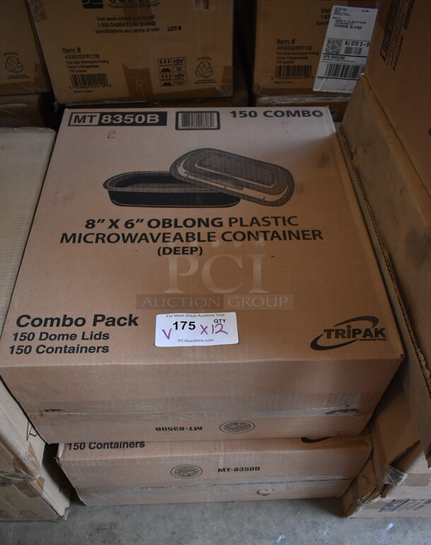 12 BRAND NEW Boxes Including 2 Box Sabert 43080320FPC150 Pulp 32 oz. Folding Carton, 2 Box 
Specialty Quality Packaging MT8350B Microwavable Container, 8" x 6" Oblong Deep, 8 Box Anchor 4607224 7" ROUND BLACK INCREDI-BOWL. 12 Times Your Bid!  - Image 5 of 8
